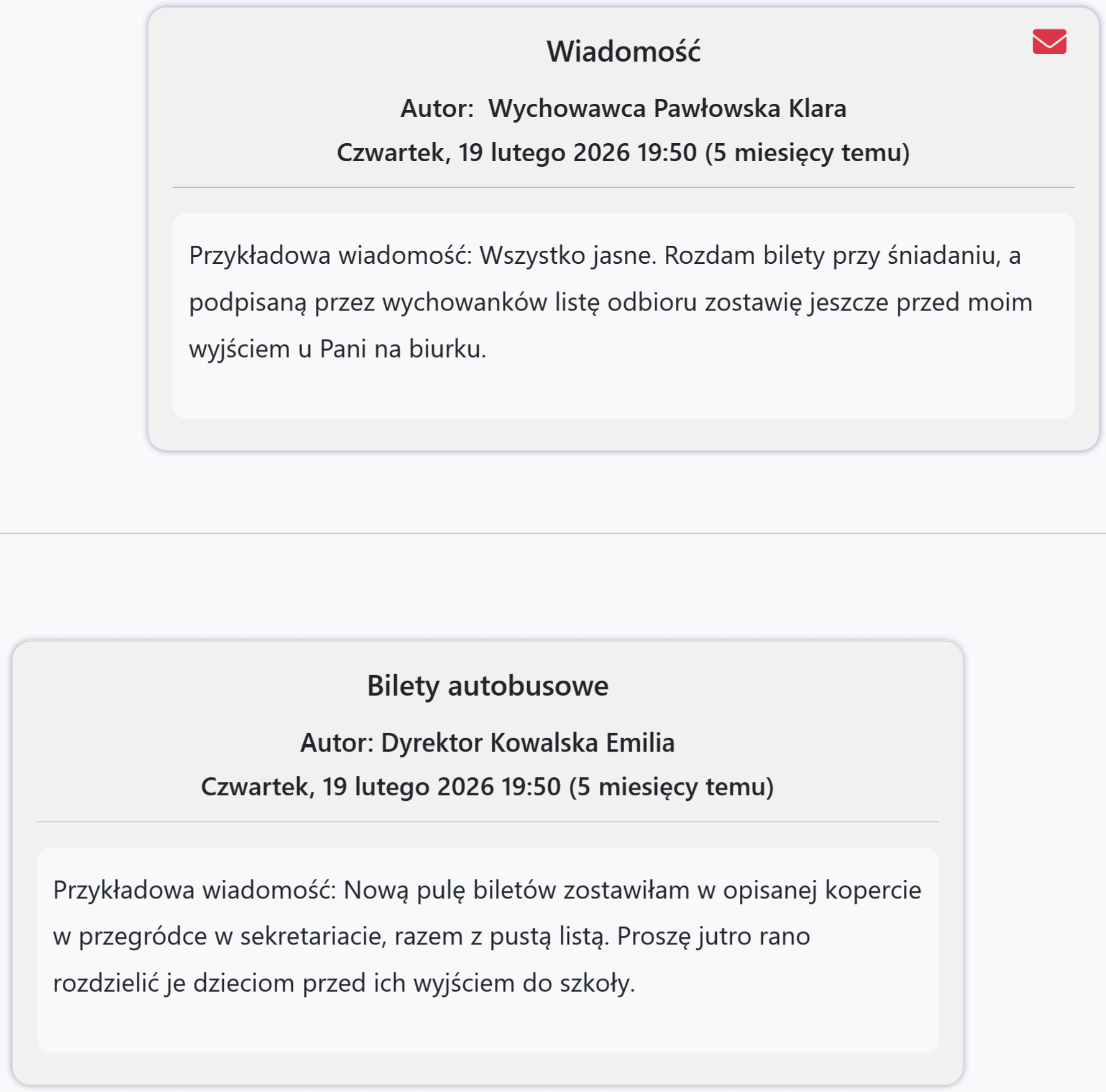 Przykładowe wiadomości