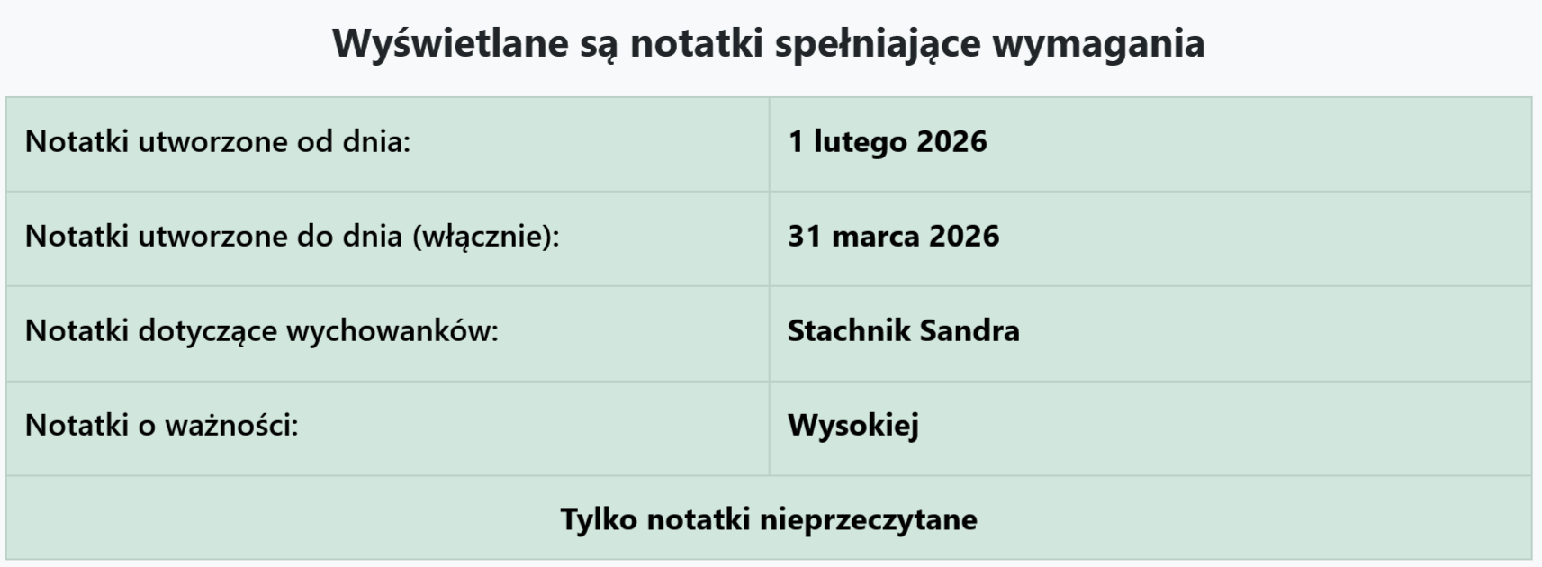 Wyszukiwanie notatek: kryteria wyszukiwania